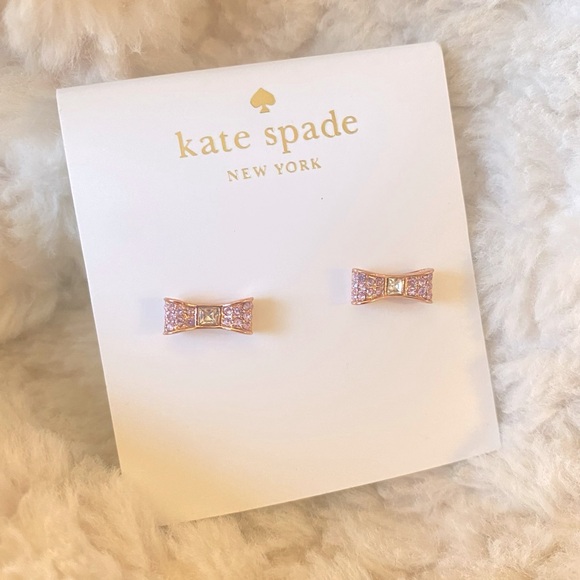Kate Spade Ready Set Bow Pave Bow Studs Rose Gold Pinky Earrings NWT - Picture 6 of 15